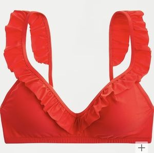 J. Crew Red Ruffle V-Neck Bikini Top XXL Adjustable Straps Swimwear ❤️🏖️